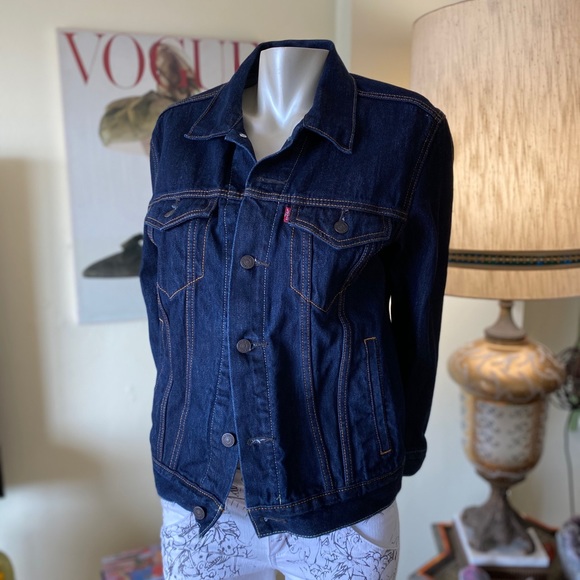 LEVIS Dark Denim Jacket Size Small Long Sleeves Metal Button Front Closure - Picture 9 of 9